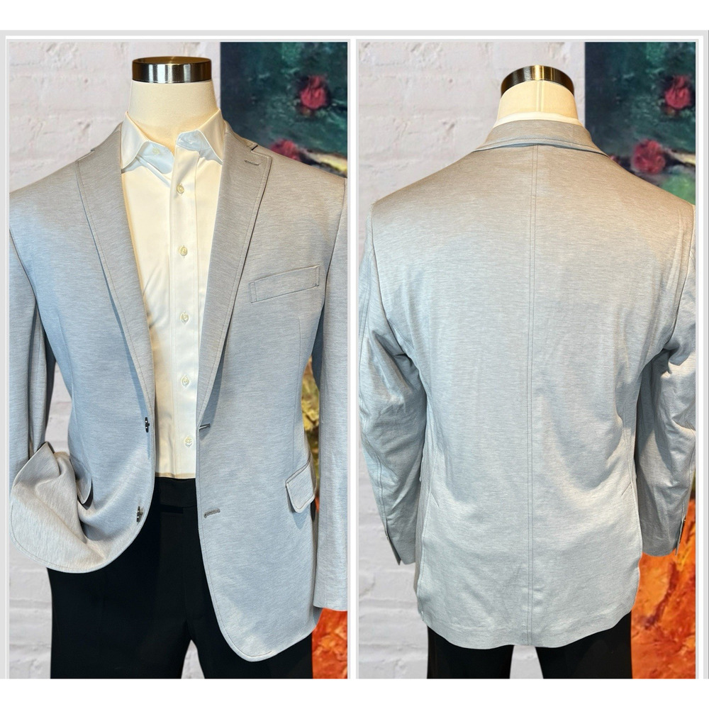 New Calvin Klein 44-46R Mens Heathered Gray Cotton Blend Casual Blazer 1/4 Lined - Picture 9 of 15